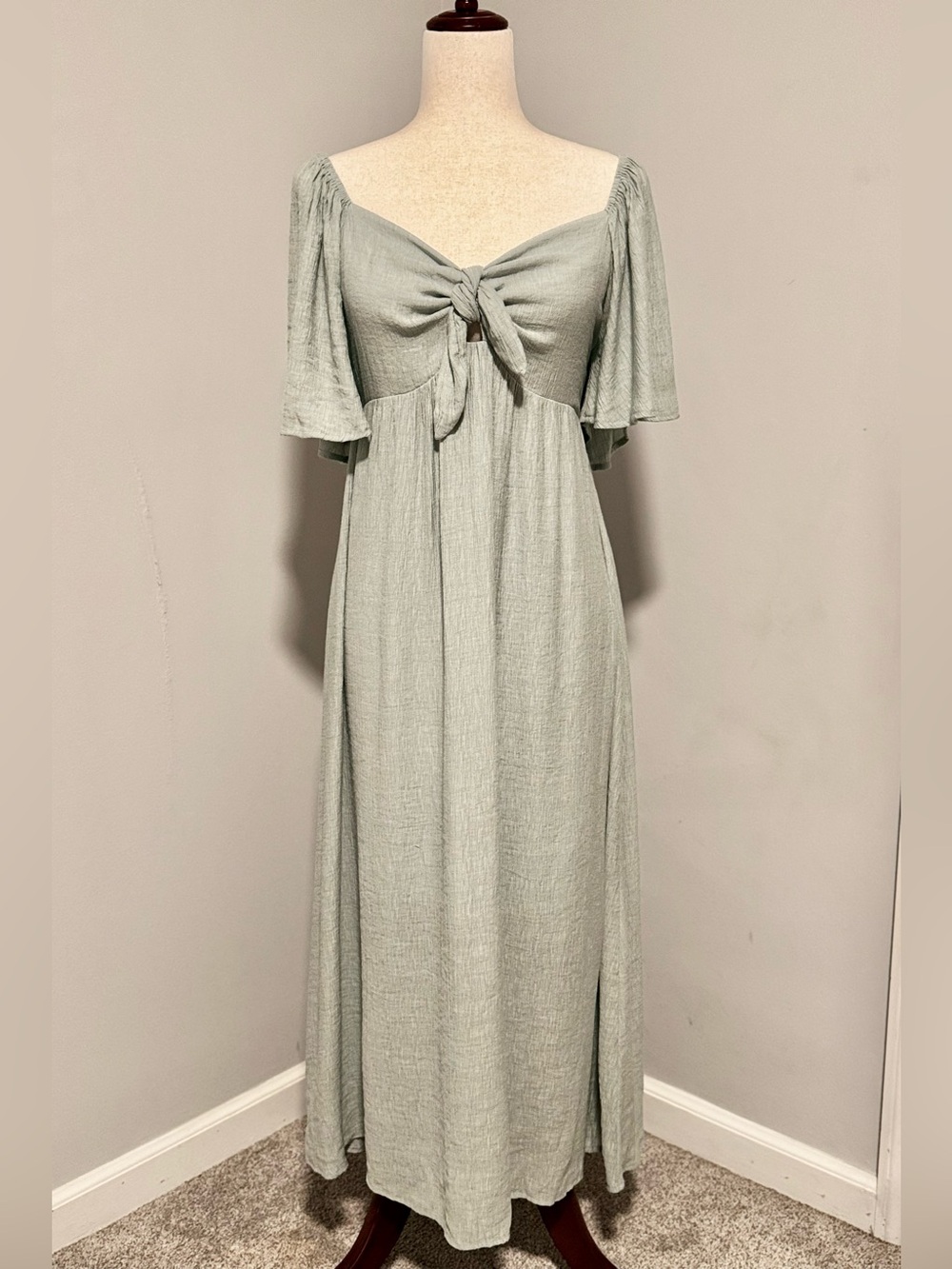 Pinkblush Sage Green Off Shoulder Smocked Maternity Maxi Dress Size M